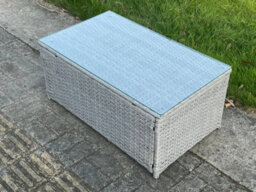 Fimous Light Grey Mixed Rattan Rectangular Oblong Coffee Tea Table Outdoor Garden Furniture Accessory - thumbnail 3