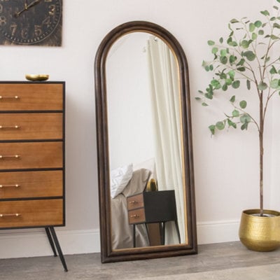 Melody Maison Dark Arched Wood & Gold Framed Wall & Leaner Mirror - 166Cm X 70Cm - image 1