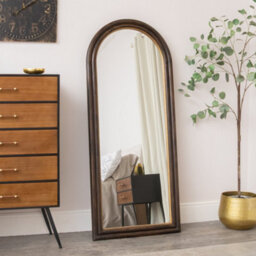 Melody Maison Large Dark Arched Wood & Gold Framed Wall & Leaner Mirror - 166Cm X 70Cm