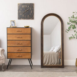 Melody Maison Dark Arched Wood & Gold Framed Wall & Leaner Mirror - 166Cm X 70Cm - thumbnail 4