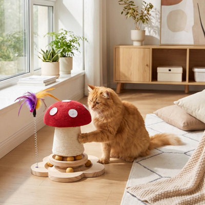 Living And Home Mushroom-Shaped Cat Scratching Post With Interactive Toys, 24Cm H - image 1