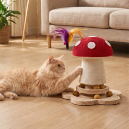 Living And Home Mushroom-Shaped Cat Scratching Post With Interactive Toys, 24Cm H - thumbnail 2