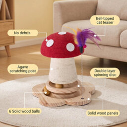 Living And Home Mushroom-Shaped Cat Scratching Post With Interactive Toys, 24Cm H - thumbnail 3
