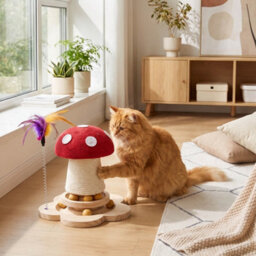 Living And Home Mushroom-Shaped Cat Scratching Post With Interactive Toys, 24Cm H - thumbnail 1