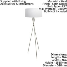 Elegant Satin Nickel Floor Lamp With White Silver Fabric Shade And Pedal Switch - thumbnail 2