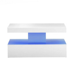 White Gloss Coffee Table 90Cm Led Lights Modern Living Room Table - thumbnail 5