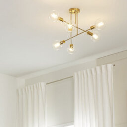 Beliani Brass 6-Light Open-Frame Ceiling Lamp, Matt Brass Tone, 33 Cm Diameter - thumbnail 1