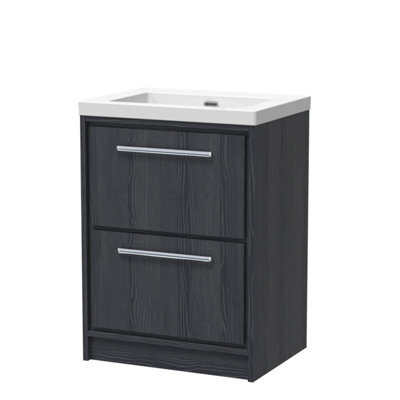 Hudson Reed Lille Floor Standing 2 Drawer Vanity Unit With Modern Basin, Graphite Woodgrain Finish, 845 X 613 mm - image 1