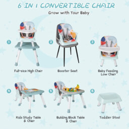 Costway 6-In-1 Baby High Chair Convertible Infant Feeding Chair-Colorful - thumbnail 5