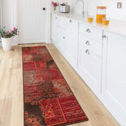 Loomed Red Brown Traditional Patchwork Living Room Runner Rug 60X240Cm - thumbnail 1