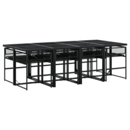 Berkfield 9 Piece Garden Dining Set Black Poly Rattan - thumbnail 3