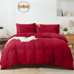 Aspire Homeware Plain Duvet Cover Set Soft Microfibre, Burgundy, King (L)220Cm X (W)230Cm