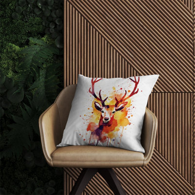 Warren Reed Designer Watercolour Stag Face Outdoor Cushion 60Cm X 60Cm