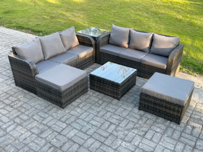 Fimous 8 Seater Outdoor Rattan Garden Furniture Set Conservatory Patio Sofa Coffee Table With 2 Big Footstool Side Table - image 1