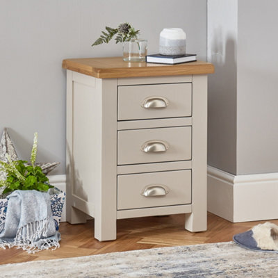The Furniture Market Cotswold Grey Painted 3 Drawer Bedside Table Light Grey Satin Finish, Natural Oak Top, Brushed Steel Cup Handles, Fully Assembled - image 1