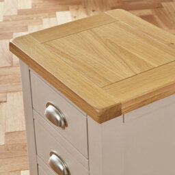 The Furniture Market Cotswold Grey Painted 3 Drawer Bedside Table Light Grey Satin Finish, Natural Oak Top, Brushed Steel Cup Handles, Fully Assembled - thumbnail 7