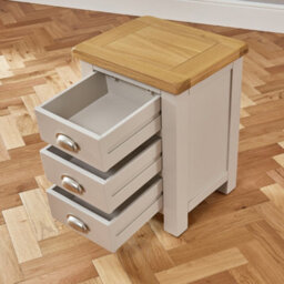 The Furniture Market Cotswold Grey Painted 3 Drawer Bedside Table Light Grey Satin Finish, Natural Oak Top, Brushed Steel Cup Handles, Fully Assembled - thumbnail 6