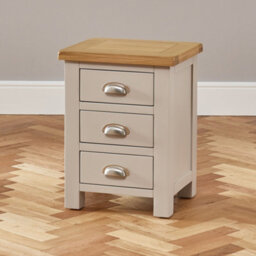 The Furniture Market Cotswold Grey Painted 3 Drawer Bedside Table Light Grey Satin Finish, Natural Oak Top, Brushed Steel Cup Handles, Fully Assembled - thumbnail 5