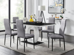 Furniturebox Uk Giovani 6 Black Dining Table & 6 Grey Velvet Milan Black Leg Chairs - thumbnail 1