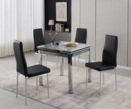 Furnizone UK Piccolo 4-Seater Ceramic Extending Dining Table And 4 Monza Black Faux Leather Chairs - thumbnail 2