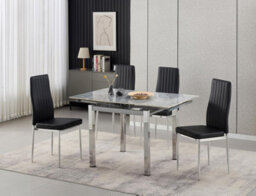 Furnizone UK Piccolo 4-Seater Ceramic Extending Dining Table And 4 Monza Black Faux Leather Chairs