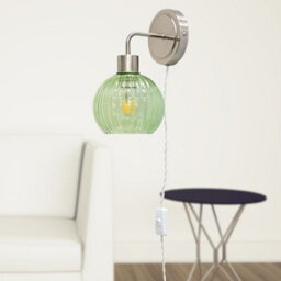 First Choice Lighting Toby - Satin Nickel Plug In Wall Light With Betchley Green Shade - thumbnail 4