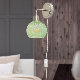 First Choice Lighting Toby - Satin Nickel Plug In Wall Light With Betchley Green Shade - thumbnail 3