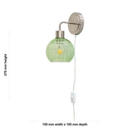 First Choice Lighting Toby - Satin Nickel Plug In Wall Light With Betchley Green Shade - thumbnail 5