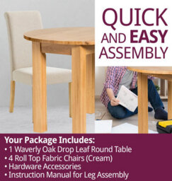 Hallowood Furniture Waverly Drop Leaf Round Table With 4 Roll Top Linen Fabric Chairs (Cream) - thumbnail 7