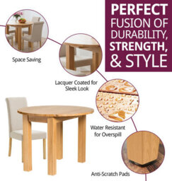 Hallowood Furniture Waverly Drop Leaf Round Table With 4 Roll Top Linen Fabric Chairs (Cream) - thumbnail 2