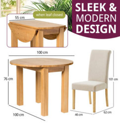 Hallowood Furniture Waverly Drop Leaf Round Table With 4 Roll Top Linen Fabric Chairs (Cream) - thumbnail 3