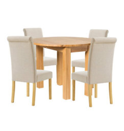 Hallowood Furniture Waverly Drop Leaf Round Table With 4 Roll Top Linen Fabric Chairs (Cream) - thumbnail 8