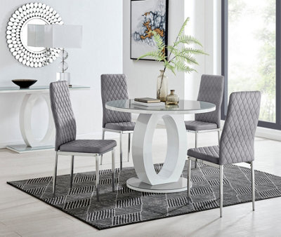 Furniturebox Uk Giovani Round Grey 100Cm Table And 4 Grey Velvet Milan Chairs - image 1