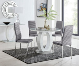 Furniturebox Uk Giovani Round Grey 100Cm Table And 4 Grey Velvet Milan Chairs - thumbnail 1