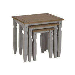 Mercers Furniture Corona Grey Wax Piccolo Nest Of 3 Tables Side End Occasional Stands Solid Wood Pine Wooden With Mexican Styling - thumbnail 4