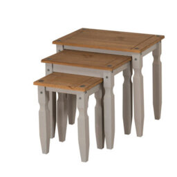 Mercers Furniture Corona Grey Wax Piccolo Nest Of 3 Tables Side End Occasional Stands Solid Wood Pine Wooden With Mexican Styling - thumbnail 6