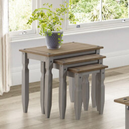 Mercers Furniture Corona Grey Wax Piccolo Nest Of 3 Tables Side End Occasional Stands Solid Wood Pine Wooden With Mexican Styling - thumbnail 3