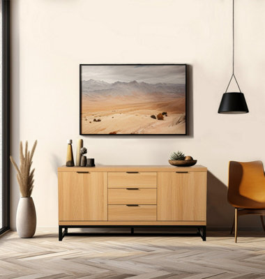 Hallowood Furniture Newquay Oak Effect Large Sideboard With Metal Base - image 1
