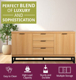 Hallowood Furniture Newquay Oak Effect Large Sideboard With Metal Base - thumbnail 4