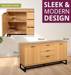Hallowood Furniture Newquay Oak Effect Large Sideboard With Metal Base - thumbnail 3