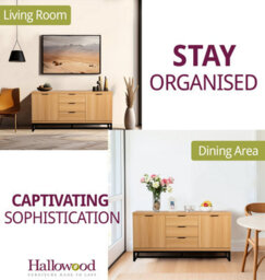 Hallowood Furniture Newquay Oak Effect Large Sideboard With Metal Base - thumbnail 6