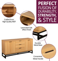 Hallowood Furniture Newquay Oak Effect Large Sideboard With Metal Base - thumbnail 2