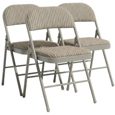 Metal Folding Chair Beige Fabric Foldable Padded Seat For Home Office Chairs New 3 - image 1