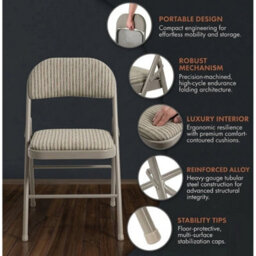 Metal Folding Chair Beige Fabric Foldable Padded Seat For Home Office Chairs New 3 - thumbnail 4