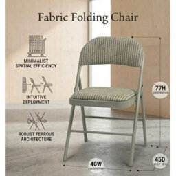Metal Folding Chair Beige Fabric Foldable Padded Seat For Home Office Chairs New 3 - thumbnail 2