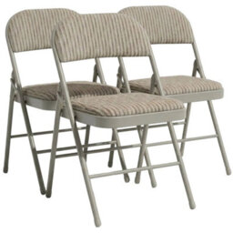 Metal Folding Chair Beige Fabric Foldable Padded Seat For Home Office Chairs New 3 - thumbnail 1