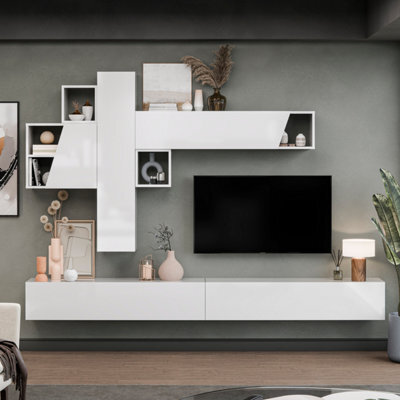 Decorotika Campobasso Moduler Modern Tv Unit Wall Mount Customizable Layout High Gloss White - image 1