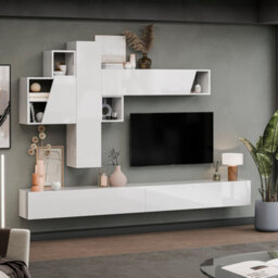 Decorotika Campobasso Moduler Modern Tv Unit Wall Mount Customizable Layout High Gloss White - thumbnail 3