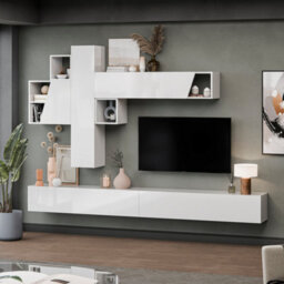 Decorotika Campobasso Moduler Modern Tv Unit Wall Mount Customizable Layout High Gloss White - thumbnail 2