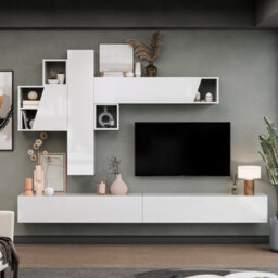 Decorotika Campobasso Moduler Modern Tv Unit Wall Mount Customizable Layout High Gloss White - thumbnail 1